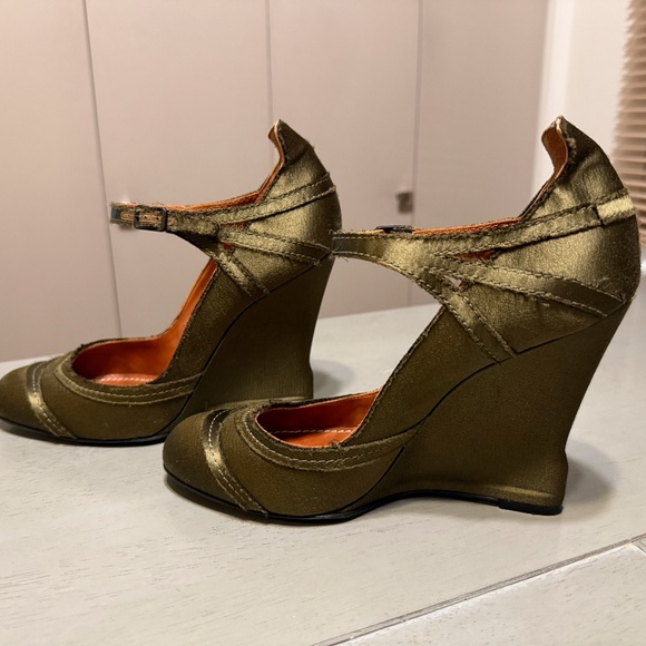 LANVIN 2010 Hiver (winter) (38) Olive Silk+Leather mary-janes - Picture 4 of 7